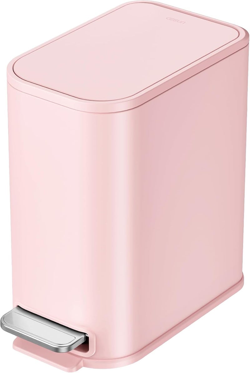 Cesun Small Bathroom Trash Can with Lid Soft Close, Step Pedal, 5 Liter / 1.3 Gallon Stainless Steel Garbage Can with Removable Inner Bucket, Waste Basket for Bathroom, Bedroom (Pink) - Image 1
